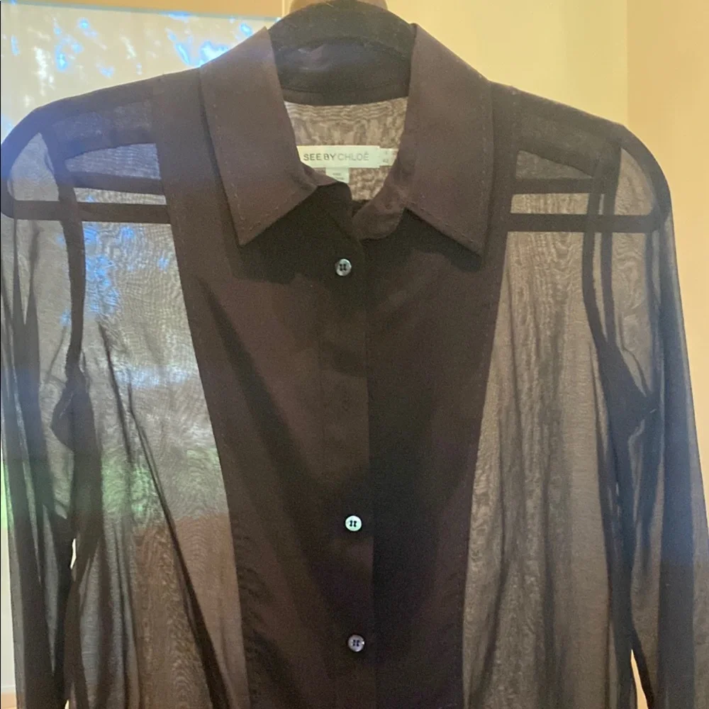 See By Chloe Navy Sheer Long Sleeve Top - Picture 5 of 6